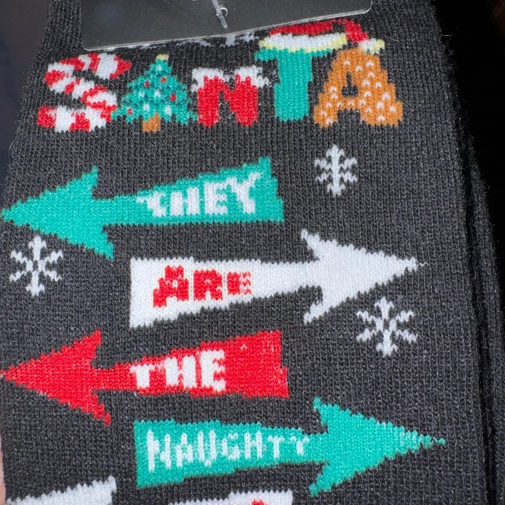Twisted Toes Black Holiday Crew Socks with Festive Arrows